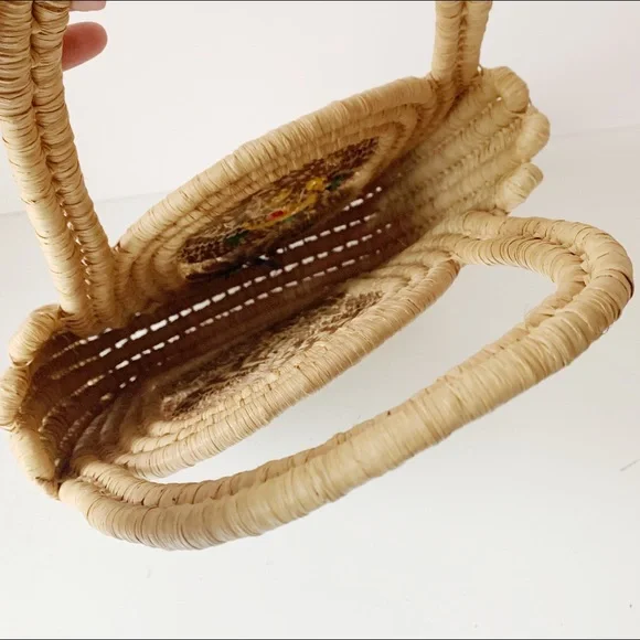 Handcrafted Floral Embroidered Rattan Tote - Picture 6 of 8